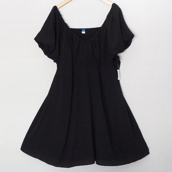 NEW Old Navy Flutter-Sleeve Mini Swing Dress Black Jack Textured Seersucker 3X - Picture 12 of 15